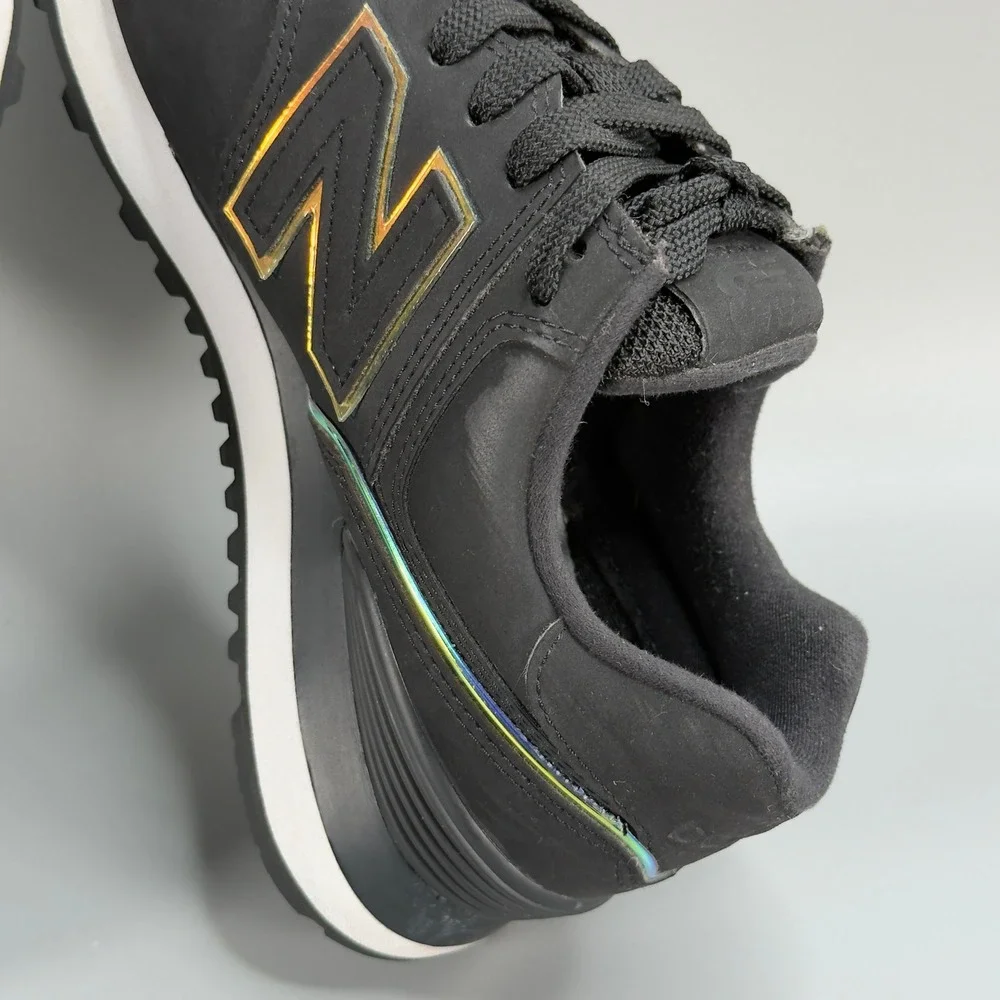 New Balance 574 Womens 6 B Casual Sneaker Black Iridescent Low Lace Up Dad Shoes